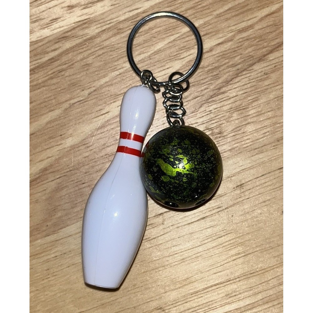 Bowling Pin with‎ Green Bowling Ball Keychain Pendant Charms